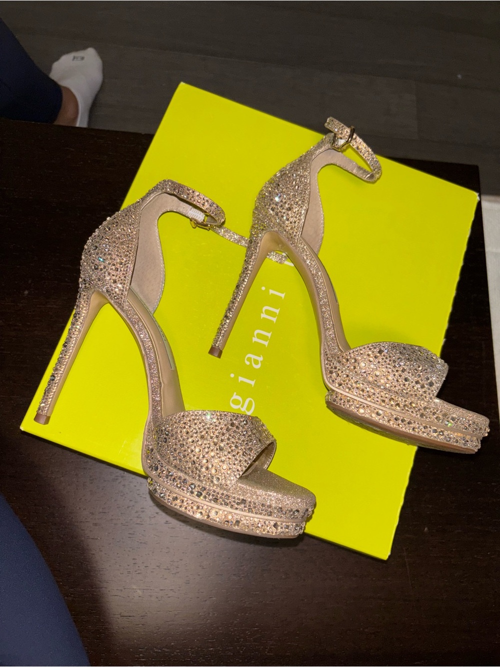 Gianni Bini Silver Rhinestone Platform Ankle-Strap Heels - Picture 5 of 8